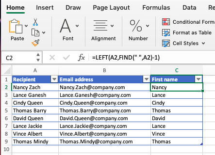 Excel Hack 5: Extract first names from name lists