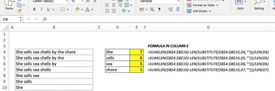 Excel Hack 56: Count the number of instances of a string with other text in a range (array formula)