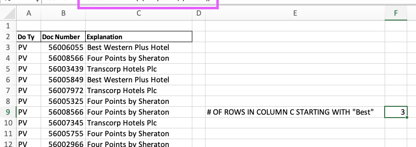 Excel Hack 57: Count all cells in a range that start with the same prefix…