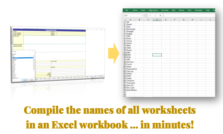 Excel Hack 93: Compile the names of all worksheets in an Excel workbook into a range…in minutes!